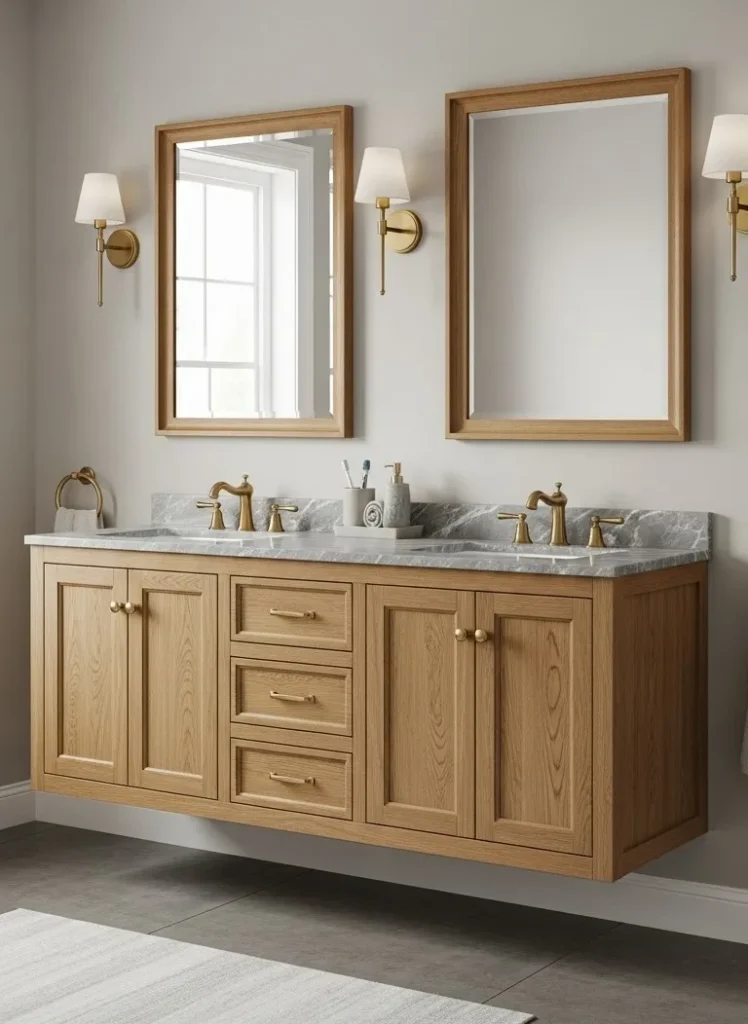 CM Topaz Double Oak Vanity with Marble & Gold Hardware