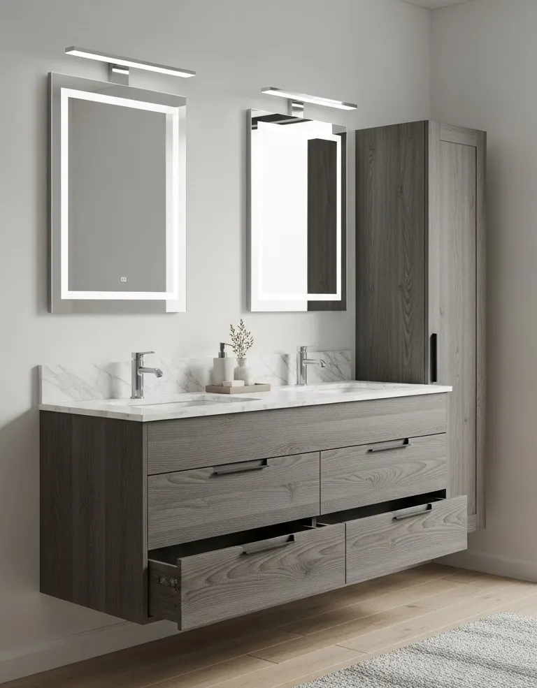 Capri Grey Oak Wall-Hung Vanity with Carrara Marble