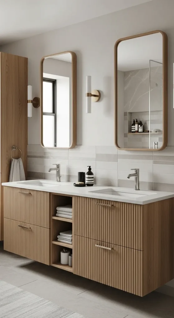 Double-Sink Fluted Oak Double Vanity