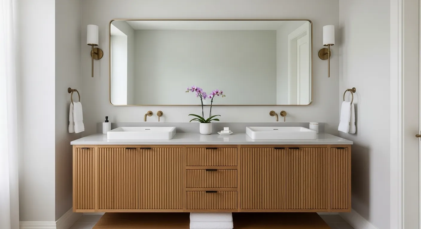 Fluted Oak Double Vanity for Shared Elegance