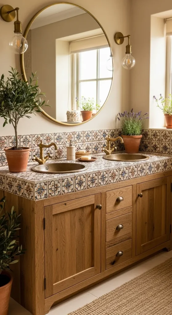 Mediterranean-Inspired Oak Vanity with Tile Accents