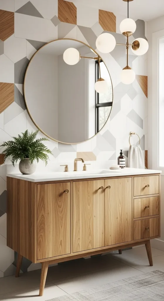 Mid-Century Modern Oak Vanity with Clean Lines & Vintage Vibe