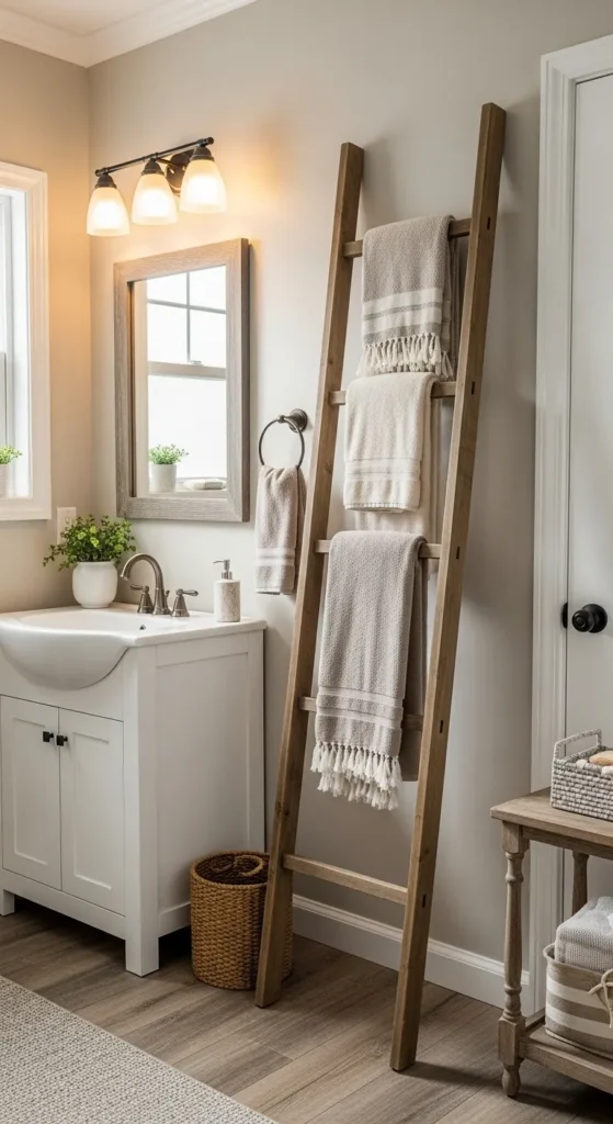Add a Rustic Ladder Towel Rack