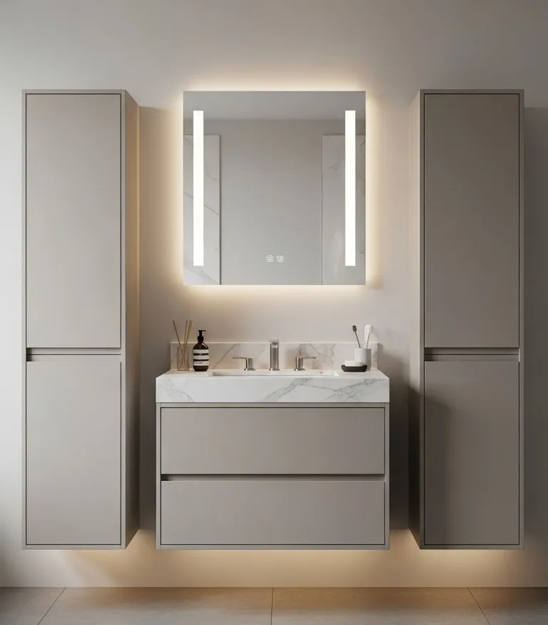 Compact 42 Inch Vanity with Side Cabinets