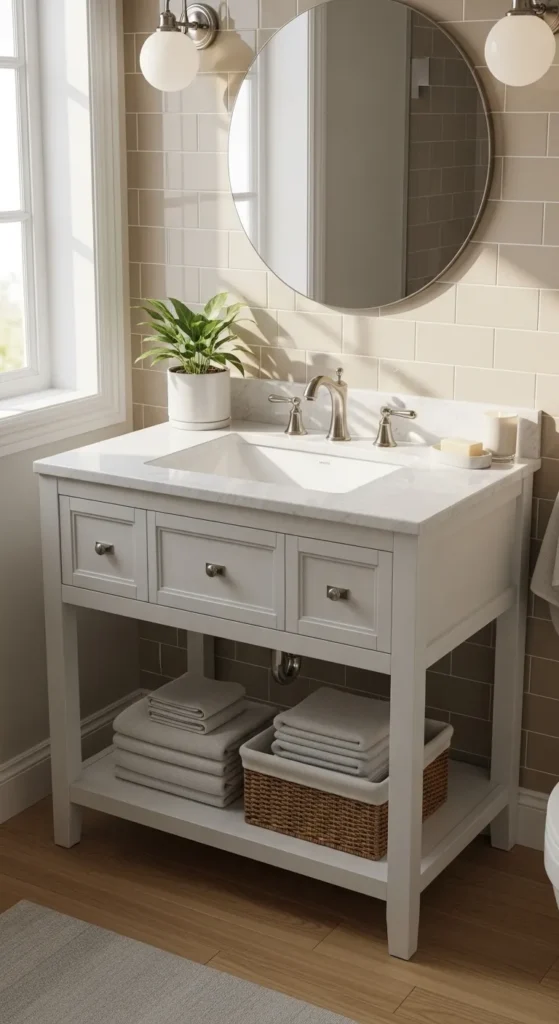 Freestanding 18 Inch Vanity with Open Shelf