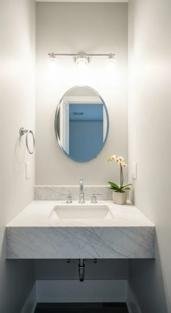 Small Vanity with Marble Top and Chrome Faucet