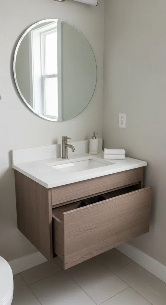 Vanity with Hidden Compartment Under the Basin